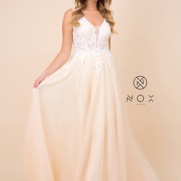 Nox Anabel Dresses & Skirts - NEW PALE YELLOW - Illusion V-Neck Sleeveless A-Line PROM PARTY GOWN Dress NXG048